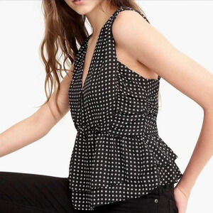 New J. Crew Peplum Stars Black Print Top Sleeveless K3741 ruffle tiered blouse